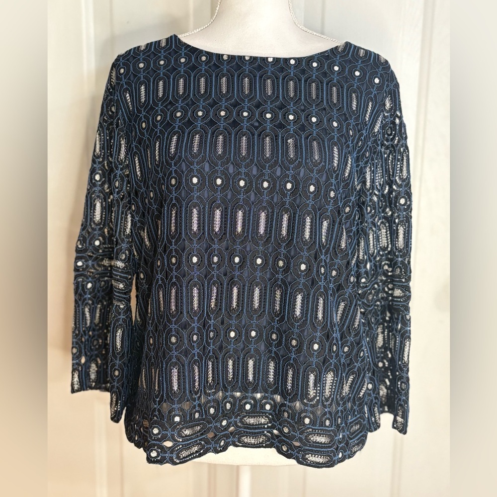 Loft Metallic Black and Blue Blouse size Medium
